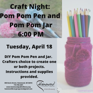 Pom-Pom Art, April 18 at 6:00 PM