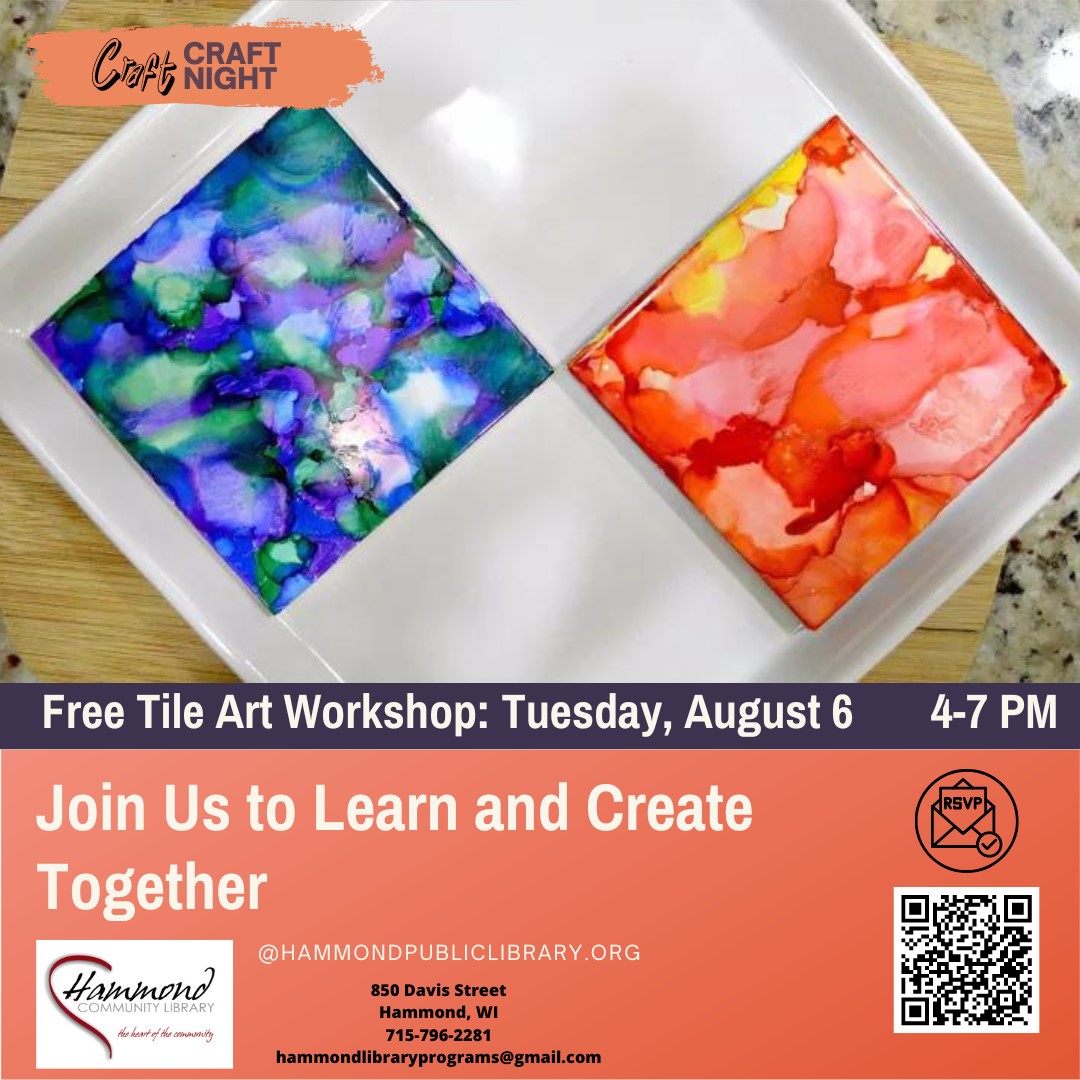 Free Tile Art Workshop: Tuesday, August 6 4-7 PM